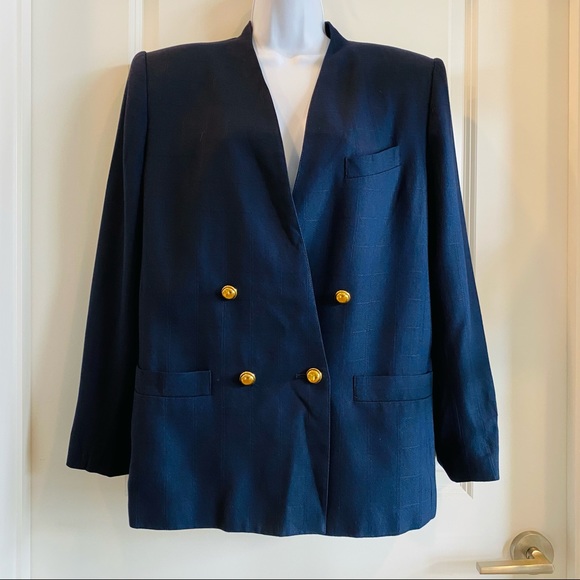 Vintage Navy Gold Button Double Breasted Blazer - Picture 5 of 11
